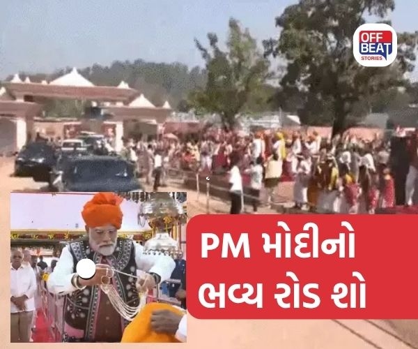 ડેડીયાપાડામાં કેસરિયા સાફામાં PM મોદીની ભવ્ય એન્ટ્રી