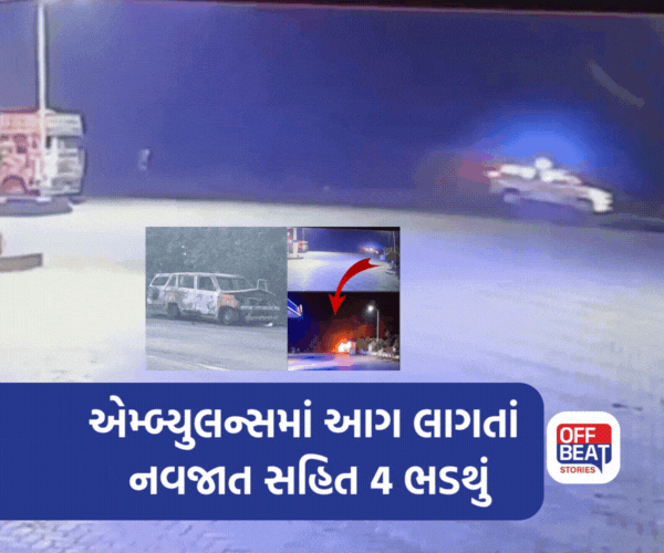 મોડાસા નજીક એમ્બ્યુલન્સમાં આગ લાગતાં નવજાત સહિત 4 ભડથું